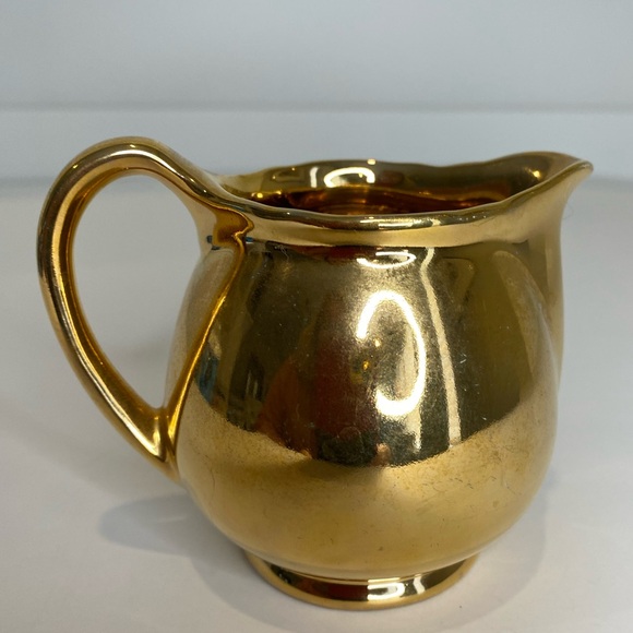 Vtg Crown Devon Porcelain Set of Mini Gold Cream, Sugar and Matching Tray China - Picture 5 of 14